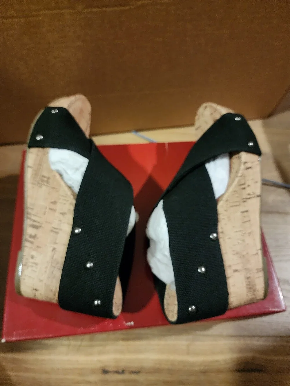 Esprit Black Cork Wedge Cross-Strap Sandals Size 6.5